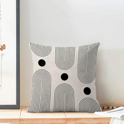 Boho Mid Century Pillow Covers 16x16 Inch Set of 2, Abstract Simple Black and White Stripe Decorative Throw Pillowcase Boho Stripe Outdoor Cushion Cover for Sofa Couch Living Room Bed Decor - color: Boho2, size: 16" x 16" (Pack of 2)