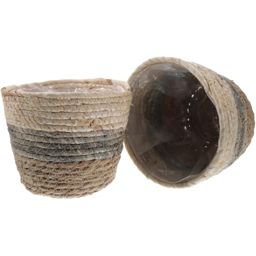 Operitacx 2 Pack Seagrass Plant Basket, Woven Planter Covers with Handles for Indoor Plant Pots and Home Decor 7X6in
