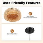 TFCFL 15Inch Bamboo Chandelier, Rattan Pendant Lamp Shade Ceiling Lighting Weave Bamboo Rattan E26 Hanging Light Fixture Hollow Lampshade Pendant Light for Dining Room (Bulbs Not Included) - size: 15 Inch