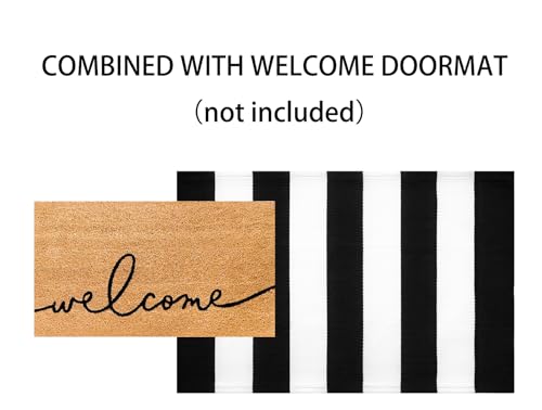 Black and White Striped Rug Doormat 24"x35" Washable Front Porch Rug Farmhouse Layered Door Mats Outdoor - color: Black White, size: 2' x 3' (Rectangular)