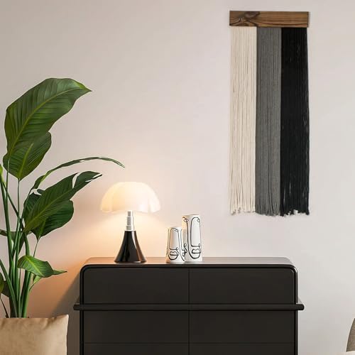 HVEST Black and White Grey Macrame Wall Hanging Boho Wall Decor Handmade Woven Wood Wall Art for Living Room Bedroom Office Nursery Apartment Yoga Room Headstock Decor, 30.7L X 11.8W inches - color: Black