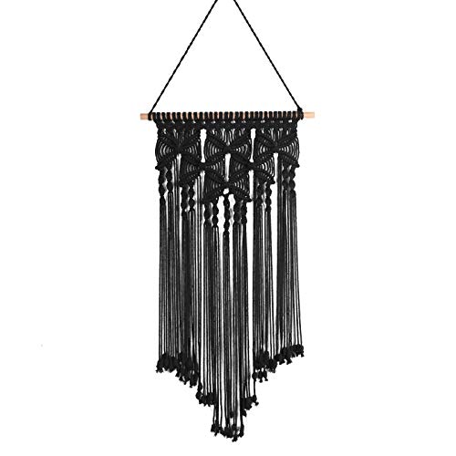 Macrame Woven Wall Hanging Tapestry Bohemian Wall Art Boho Chic Home Decor Wall Pediment, Black, 16x28 Inches - color: Black