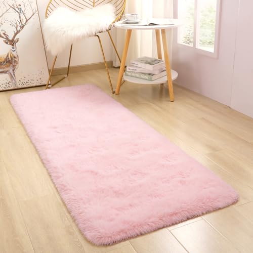 Pink Runner Rug 2x6 Fluffy Girls Bedroom Rugs for Kids Room, Long Runner Rug for Hallyway Entryway Kitchen Bedside Non Slip Soft Carpet for College Dorm Floor Mat - color: Pink, size: 2 x 6 feet