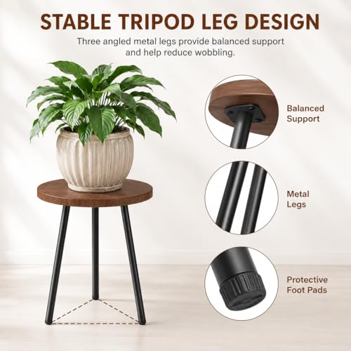 2 Pack Plant Stand Set: Small Round Plants Stand Indoor Wood Grain Plant Tables with Metal Legs - Indoor Outdoor Plant Stands for Living Room, Bedroom, Patio, Balcony, Brown, 150 lbs Capacity - color: Walnut, size: 14"&20"