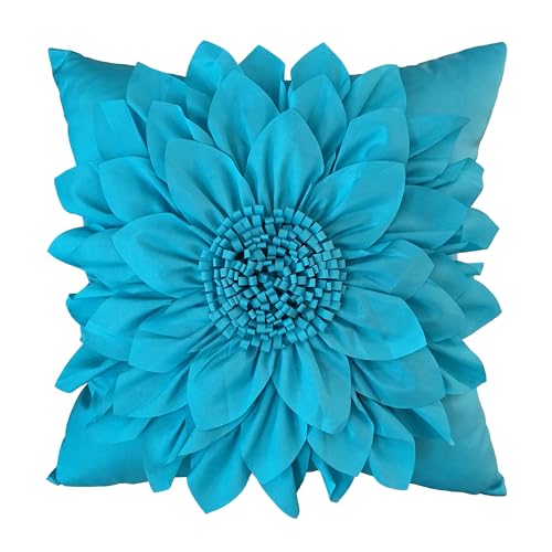 Bella's Giftshop 3D Sunflower Decorative Throw Pillow Covers for Bed Sofa Couch Car, Accent Floral Taffeta Cushion Cover, Handmade Pillow Cases Living Room Decor, 17x17 Inch-Teal/Turquoise - color: Blue