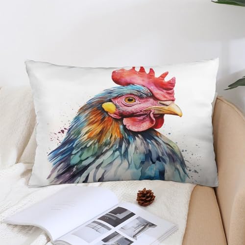 Watercolor Chicken Pillowcase 12 "x20 Farmhouse Rooster Coloful Chicken Lumbar Pillow Covers Outdoor Pillowcase Double-Sided Printing Design Pillow Case Protector for Bed Decor - color: Pattern, size: 20" x 12" (Pack of 1)
