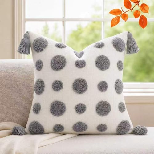 PANOD Super Soft Farmhouse Decorative Plush Throw Pillow Covers 26 x 26 Grey,Solid Pom pom Tufted with Tassels Modern Accent Boho Square Cushion Cover Pillow Case for Couch Sofa - color: Light Grey, size: 26" x 26" (Pack of 1)