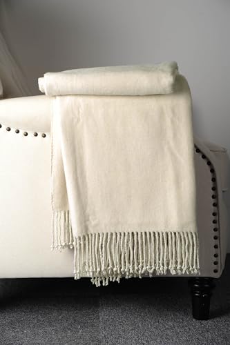 EP Mode Fringed Mulberry Silk Throw Blanket for Sofa (Whisper White) - color: Whisper White
