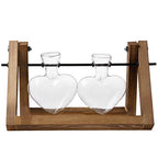 Kingbuy Glass Desktop Planter with Retro Wooden Stand and Plant Terrarium Vase (2 Hearts) for Indoor Home Office Desk Decor Accessories - size: Heart 2 Bulb