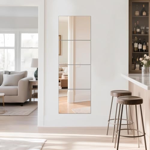 Ruomeng Full Length Wall Mirror Tiles - 12" x 16" x 4Pcs Frameless Full Body Mirror Tiles Wall Mounted Mirror for Home Gym Vanity Bedroom, Living Room - size: 16"x12"-4pcs