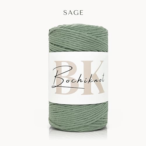 BOCHIKNOT Single Strand Macrame Cord 3mm x 330yds (300m) – Soft Cotton Macrame Rope for Beginners, Easy to Knot for Wall Hangings, Plant Hangers, Fringe and DIY Crafts (Sage) - color: Sage, size: (3mm x 302m) - Single Strand Twist