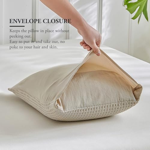 WARMDERN Waffle Weave Pillowcases 2 Pack Pillow Cases Soft Microfiber Pillow Case Covers Set of 2 Boho Woven Textured Pillowcase with Envelope Closure(Khaki, 26x26 Inches) - color: Khaki-waffle Weave, size: 26" x 26" (Pack of 2)