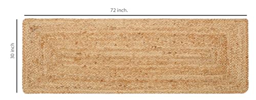 FRELISH DECOR Handwoven Jute Area Rug - 2.5x6 Feet Natural Yarn - Rustic Vintage Beige Braided Reversible Rectangular Rugs for Bedroom - Kitchen - Living Room - Farmhouse (2.5' x 6') - color: Natural, size: 2.5' x 6' (Rectangular)