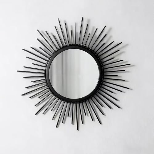 Gold Mirrors for Wall - Metal Sunburst Wall Mirror Room Decor & Home Decor, Boho Mirror Wall Decor Gifts for Women & Moms (Sun-Black, Small) - color: Sun-black, size: 12"L x 2"W