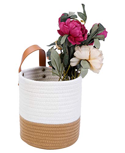 Hanging Basket - Wall Hanging Baskets for Organizing - Hanging Storage Woven Wall Basket - Small Wicker Wall Baskets for Wall Decor - Hanging Planter Baskets 6.3" x 7" (White and Brown) - color: White and Brown