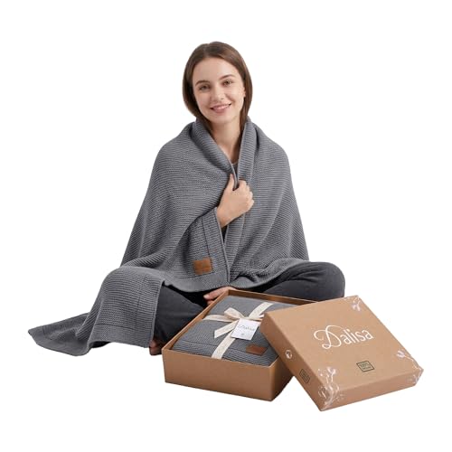 Dalisa 100% Organic Turkish Cotton Throw Blanket - GOTS Certified, Cozy - Perfect for Couch, Bed, and Home Decor - Boho Vintage Knit Alina (Dark Grey, 50x60) - color: Dark Grey, size: 50x60