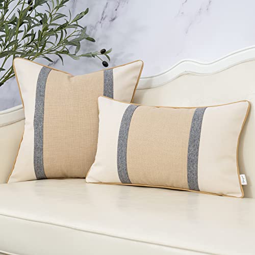 Yangest Patchwork Pillow Cover 18x18 Inch Luxury Cotton and Linen Cushion Cover Square Pillowcover for Couch Bedroom Living Room, Khaki - color: Khaki, size: 18" x 18" (Pack of 1)
