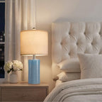 G-SAFAVA 20.5" Small Table Lamps for Living Room Lamp Set of 2 Ceramic Lamps for Bedroom Bedside Lamps Modern Boho Lamps for Night Stands Farmhouse Nightstand Lamp Side End Table Lamp, Light Blue - color: Light Blue