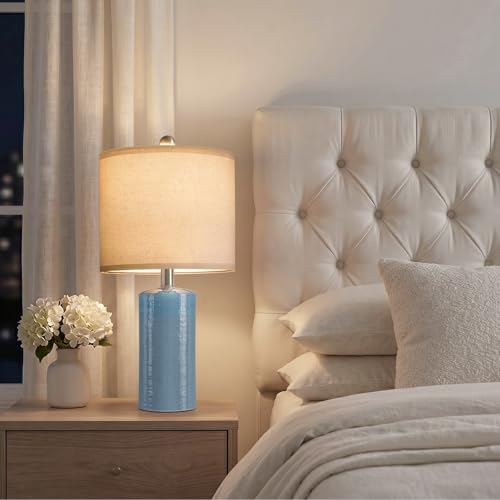 G-SAFAVA 20.5" Small Table Lamps for Living Room Lamp Set of 2 Ceramic Lamps for Bedroom Bedside Lamps Modern Boho Lamps for Night Stands Farmhouse Nightstand Lamp Side End Table Lamp, Light Blue - color: Light Blue