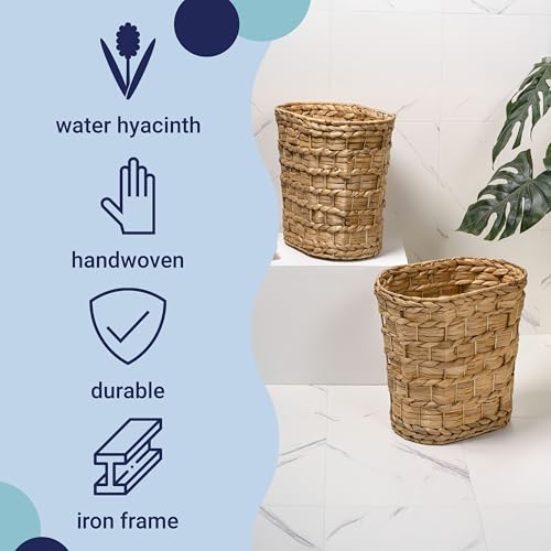 happimess HPM1401A-SET2 Miles Rustic Farmhouse Handwoven Water Hyacinth 4.5-Gallon Tapered Oval Wicker Watebasket, Natural (Set of 2) - color: Natural