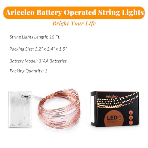 Ariceleo Led Fairy Lights Battery Operated, 1 Pack Mini Battery Powered Copper Wire Starry Fairy Lights for Bedroom, Christmas, Parties, Wedding, Centerpiece, Decoration (5m/16ft Cool White) - color: Cool White, size: 1 Pack