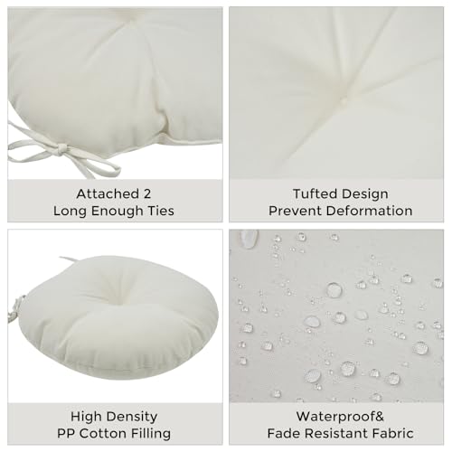 Bistro Chair Cushions 15 inch,Set of 2,Tufted Round Chair Cushions with Ties,15"x15"x4",Water Resistant Round Seat Cushion for Barstool Chairs,Patio Garden Kitchen Outdoor Furniture(Cream White) - color: Cream White, size: 15"x15"