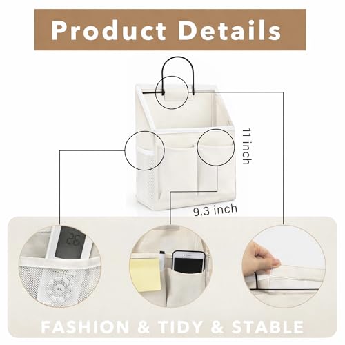 Kanrichu 2pcs Wall Hanging Organizer Bag, Linen Fabric Door Hanging Storage Basket with Pockets, Waterproof Bin for Kitchen, Bedroom, Office, RV Camper (White-Upgraded) - color: White-Small (2 pcs)