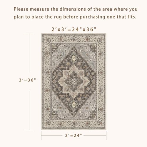 Tangsoo 2x3 Washable Rugs for Entryway, Vintage Non Slip Small Area Rug, Farmhouse Indoor Front Door Rug, Door Mat Small Carpet, Soft Low Pile Entry Rug for Entrance Kitchen Bedroom Grey/Multi - color: Grey/Multi, size: 2' X 3' (Rectangular)