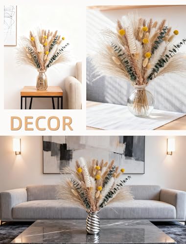 Pampas Grass Boho Decor Bouquet - Natural Dried Flowers Including Billy Balls,Eucalyptus,Bunny Tails Grass,Multi-Scene Decor for Home/Wedding/Living Room/Entryway | Versatile Ins-Style Home Ornament