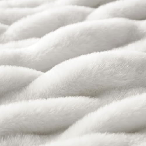 WDCOZY Ruched Faux Fur Throw Blanket Soft Cozy Fluffy Luxurious Blankets Couch Bed Sofa Chair Home Decor Warm Furry Fall Winter Plush Rabbit Fur Bubble Blanket 50" x 60", Ivory Cream White - color: White, size: Throw (50" x 60")