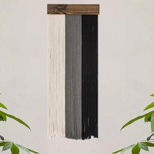 HVEST Black and White Grey Macrame Wall Hanging Boho Wall Decor Handmade Woven Wood Wall Art for Living Room Bedroom Office Nursery Apartment Yoga Room Headstock Decor, 30.7L X 11.8W inches - color: Black