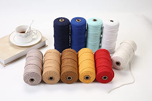 Cotton Macrame Cord 3mm 109yards Natural Colored Macrame Supplies, Soft Craft Cotton Rope for Plant Hanger Wall Hanger Dreamcatcher (Beige) - color: Beige, size: 3mmx109Yards