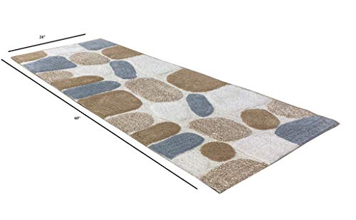 Ramanta Home 100% Cotton Pebble Stone Bath Runner - Grey Beige, Super Soft Anti Skid Absorbent Bath Rug Runner for Kitchen, Bathroom, Kids Room, Dressing Room, Machine Washable - 24x60 Inch - color: Grey Beige, size: 2' x 5' (Runner)