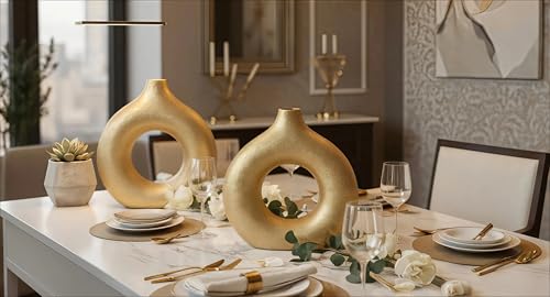 Modern Donut-Shaped Decorative Vases, Handmade Minimalist Boho ins Style, Modern Vase for Home Decor for Wedding Dinner Table Party Living Room Office Bedroom (Gold, Extra Large + Large) - color: Gold, size: Extra Large + Large