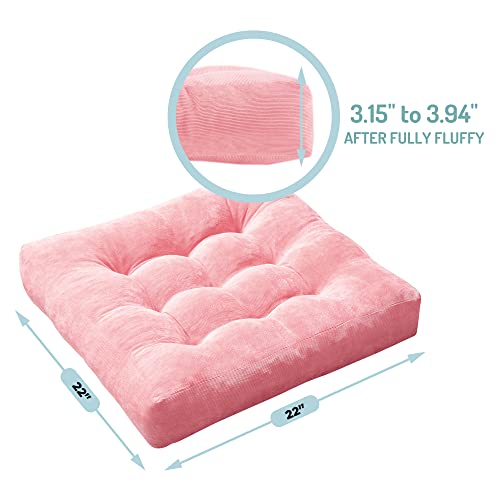 Pink Floor Pillow Set of 2 – Stylish Corduroy Cushions for Women, Perfect for Meditation, Yoga, and Relaxation, 22x22 Inch - color: Square | Pink | 2 Pack, size: 2 Pack