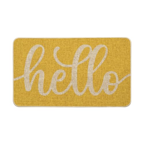 Artoid Mode Yellow Hello Spring Doormat, Summer Home Decor Low-Profile Switch Rug Door Mat Floor Mat for Indoor Outdoor 17x29 Inch - color: Yellow, size: 17" x 29"