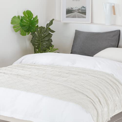 BOURINA Beige Throw Blanket 50x60 Inches Throw Textured Solid Soft Sofa Couch Decorative Knit Blanket - color: Beige, size: 50"x60"