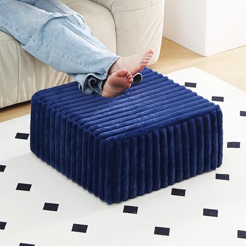 Tiita Suqre Stuffed Pouf Ottoman, Stripe Poufs 21×21×10 inch with Foam Chunk Filling, Floor Bean Bag Floor Chair Storage for Living Room Bedroom Home Decor, Navy Blue - color: Striped Square Navy Blue