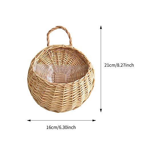 2PCS Woven Wall Hanging Baskets for Organizing Flower Plants Boho Decor, Wall Mounted Planter Basket, Flower Pot Natural Wicker Rattan Plant Flower Pot Home Garden Wedding Wall Decorations (Beige) - color: Beige