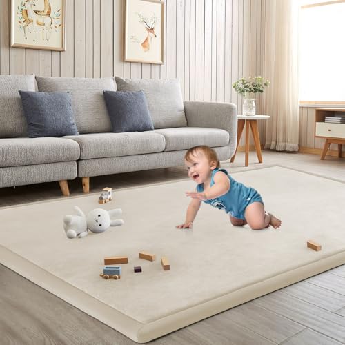 Baby Play Mat for Floor Nursery Rug Muscle Mat Area Rug Playroom Rug 47"x47" Playpen Mat Elastic Foam 1.3" Thick Crawling Mat for Babies,Toddlers, Infants, Kids,A Beige - color: A Beige, size: 47"x47"