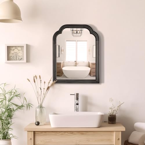 WallBeyond Wood Bathroom Mirrors for Wall Mounted, 16" x 20" Rustic Wood Frame Wall Mirrors Decorative for Living Room or Bedroom Vanity Mirror (Black) - color: Black B, size: 20"L x 16"W