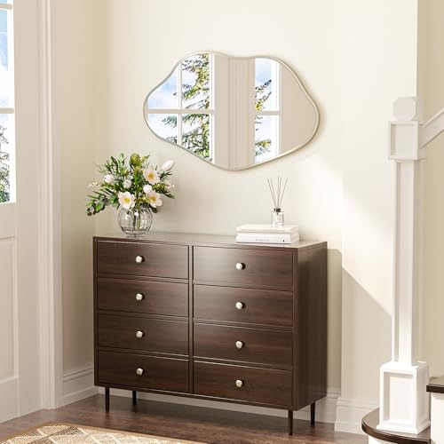 Keonjinn Nickel Irregular Mirrors for Wall 40" x 24" Inch, Asymmetrical Metal Frame, Tempered Glass Decorative Mirror for Bathroom, Bedroom, Living Room, Entryway(Horizontal/Vertical) - color: Nickel, size: 24"L x 40"W