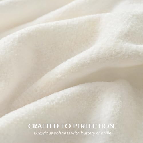 EverGrace Soft Chenille Throw Blanket for Couch, Cozy Plush Fuzzy Decorative Chenille Knit Throw Blanket with Tassels, Lightweight Blanket and Throws for Bed Sofa Gift Home Decor, Ivory White 50"x60" - color: Ivory White, size: 50"x60"