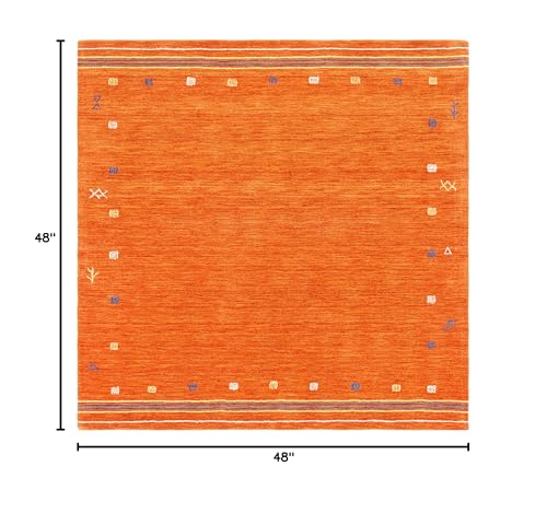 SAFAVIEH Himalaya Collection Area Rug - 4' Square, Rust, Handmade Boho Tribal Wool, Ideal for High Traffic Areas in Living Room, Bedroom (HIM563P) - color: Rust, size: 4' x 4' (Square)
