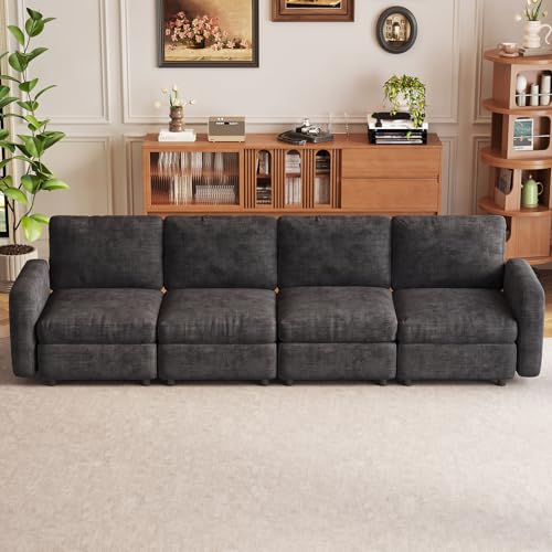 Guyii Modern Sofa Couches for Living Room, 4 Seater Sofa, Dark Gray Deep Seat Sofa with Upholstered Cushion Comfy Sofa Couch for Small Space, Apartment - color: Dark Gray, size: 4 seater