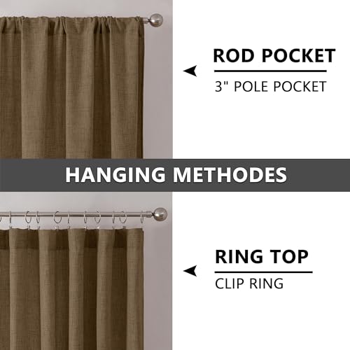 Tollpiz Short Linen Tier Curtains Rod Pocket Semi Sheer Half Kitchen Curtain Burlap Light Filtering Thick Linen Drapes for Bathroom, 30 x 24 inches Long, Brown, Set of 2 Panels - color: Brown, size: 30"W x 24"L (Pack of 2)