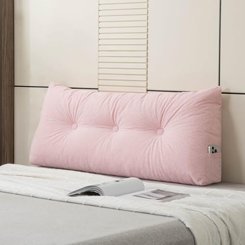 Headboard Pillow Wedge Pillow Headboard Dorm Headboard Twin XL Long Back Pillow for Bed Sitting up Sleeping Bolster Pillow for Mattress Gap Filler - color: Pink