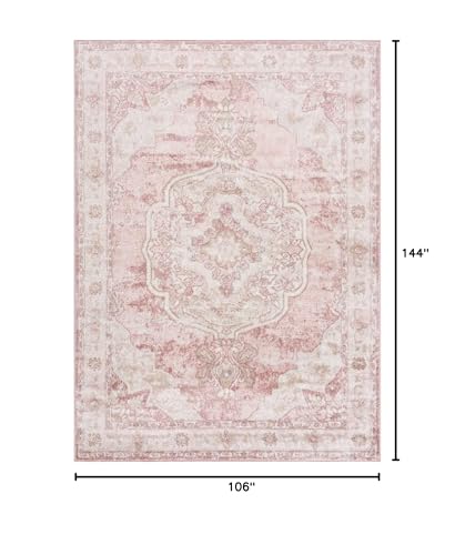 BoutiqueRugs Pink Oriental Traditional 9x12 Large Area Rug Cream Plum Beige Floral Medallion Kandos Great Room Open Concept Master Bedroom Large Dining Room 8'10" x 12' Stain Resistant Non-Shedding - color: Cream/Pink/Plum, size: 8'10" x 12' (Rectangular)