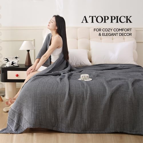 Boho Throw Blanket, 100% Cotton Ultra Soft Luxury Throw Rustic Quilt, Muslin Breathable Soft Bed Throw ，All Throw for Sofa Couch Chair 60×80 Inch (Grey Blanket, 60x80 Inch) - color: Grey, size: 60x80 Inch
