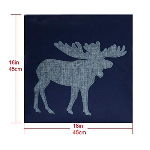 Navy Cotton Pillow Covers Decorative Moose Pillow Case for Sofa Cushions Covers 18x18 Inches (Navy) - color: Moose-navy